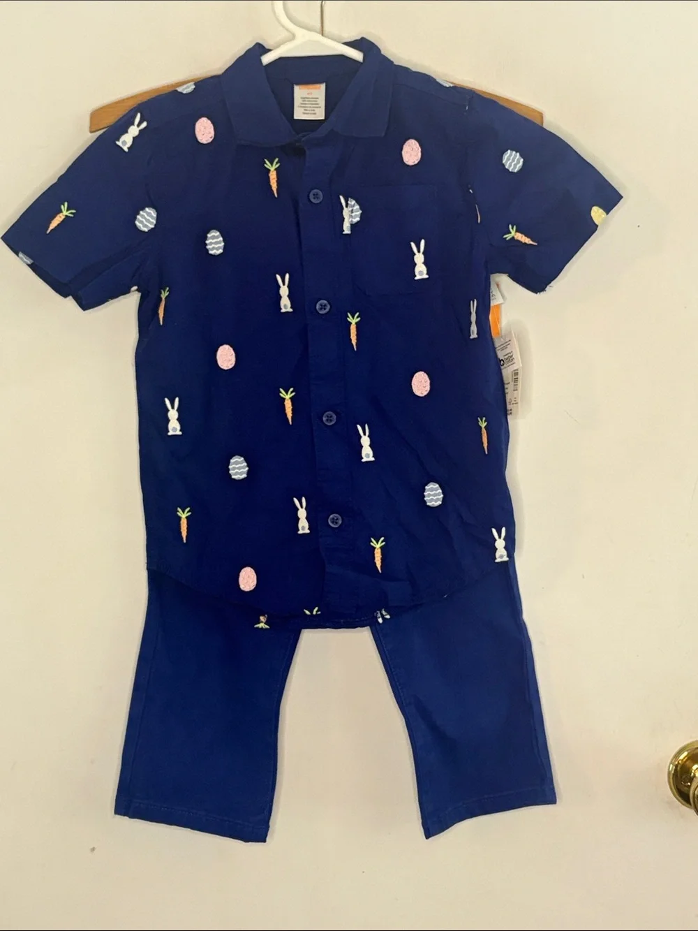 Gymboree blue Easter embroidered short sleeve shirt & matching pants Size 4T